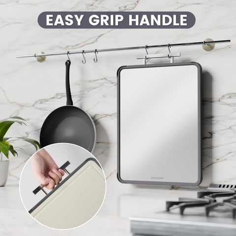 Kikcoin hanging handle enables space-saving kitchen storage.