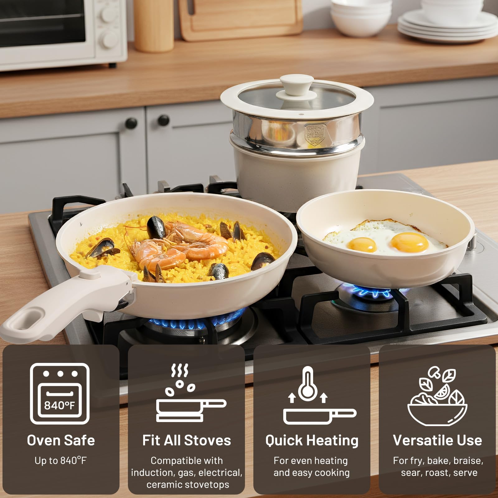 Kikcoin induction-compatible base heats evenly on an induction stove.