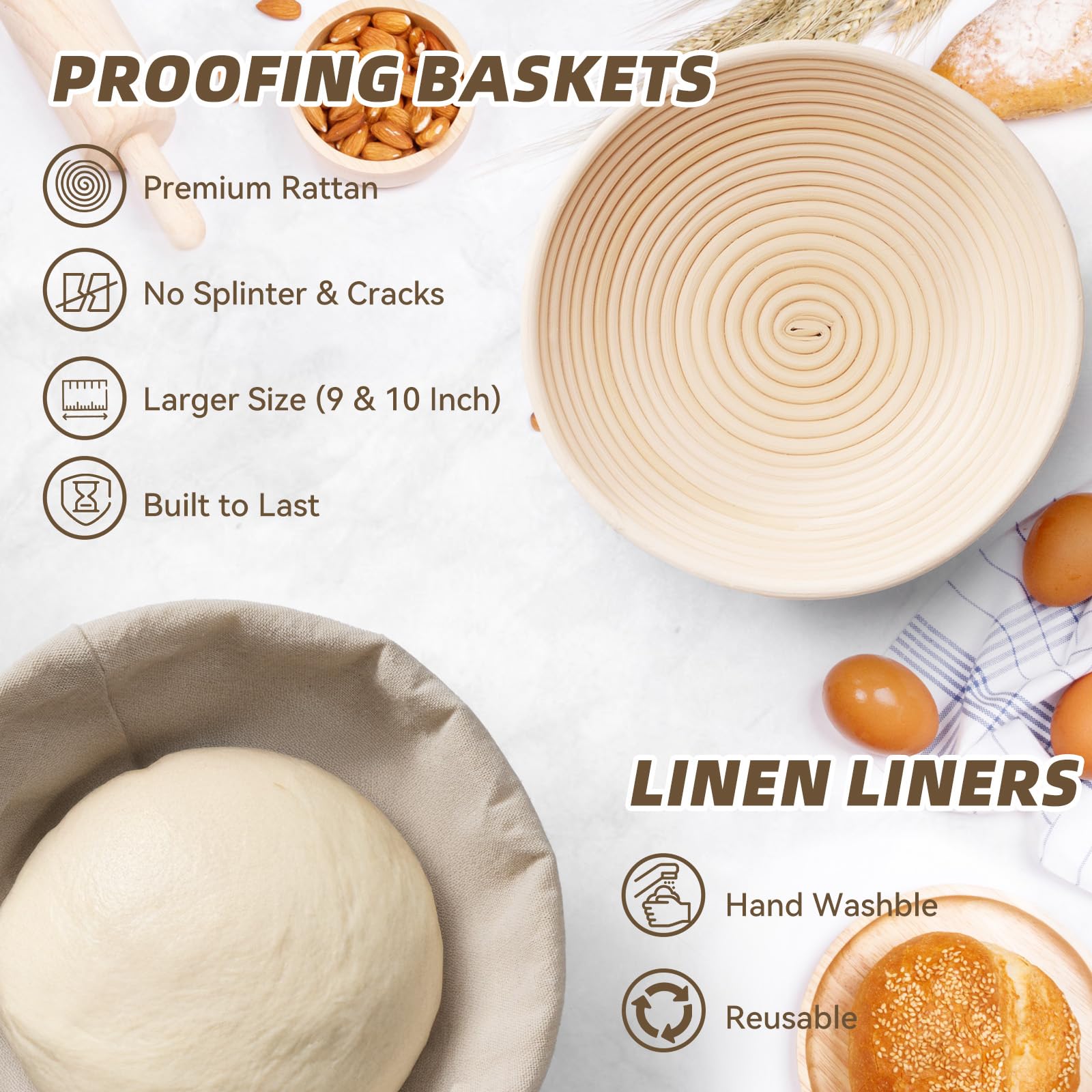 Kikcoin linen liner for proofing prevents sticking and eases cleanup.