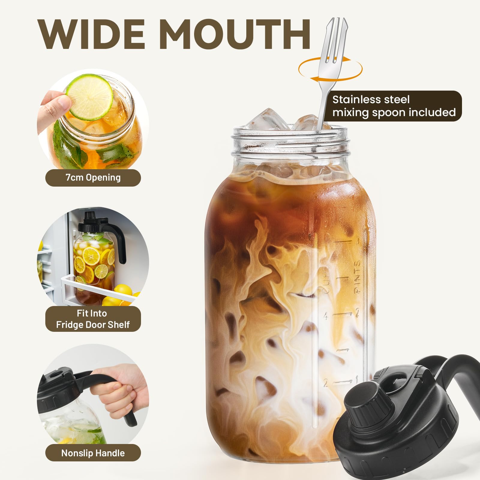Kikcoin mason jar pitcher with scale helps track brewing progress.