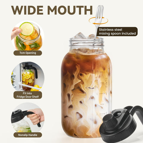 Kikcoin mason jar pitcher with scale helps track brewing progress.
