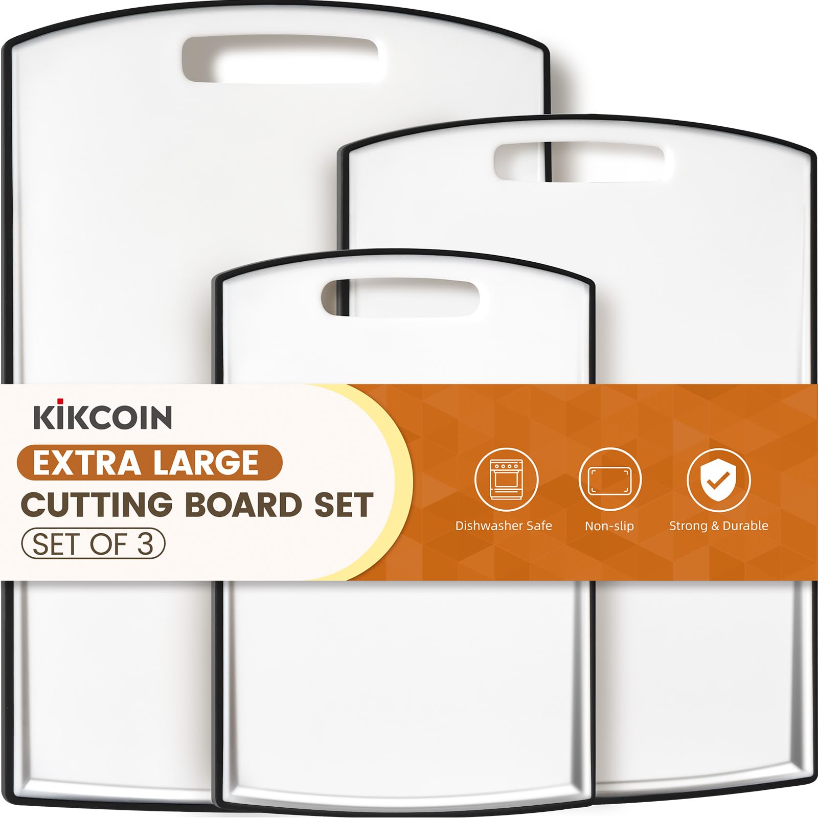 Kikcoin non-slip three-piece cutting board set on counter for stable prep