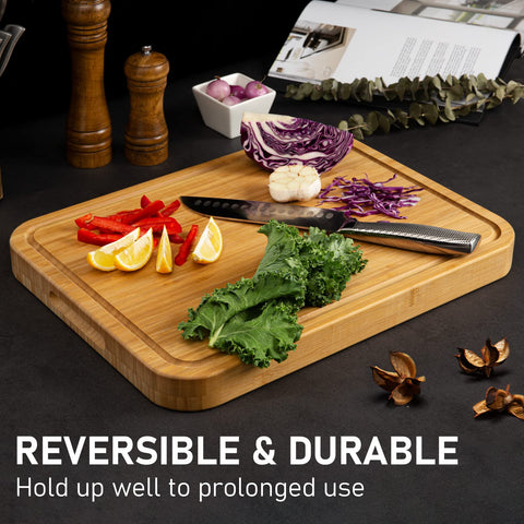 Kikcoin organic bamboo cutting board blends durability with easy cleaning.