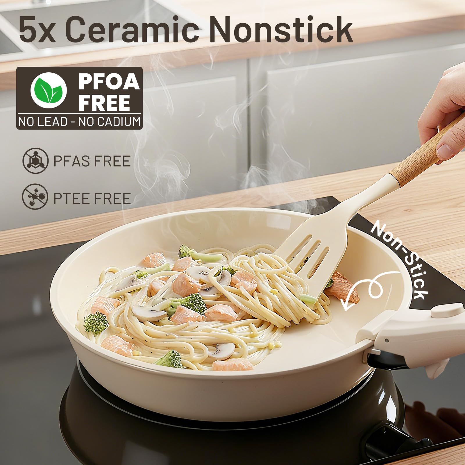 Kikcoin stackable cookware neatly nested to save RV kitchen space.