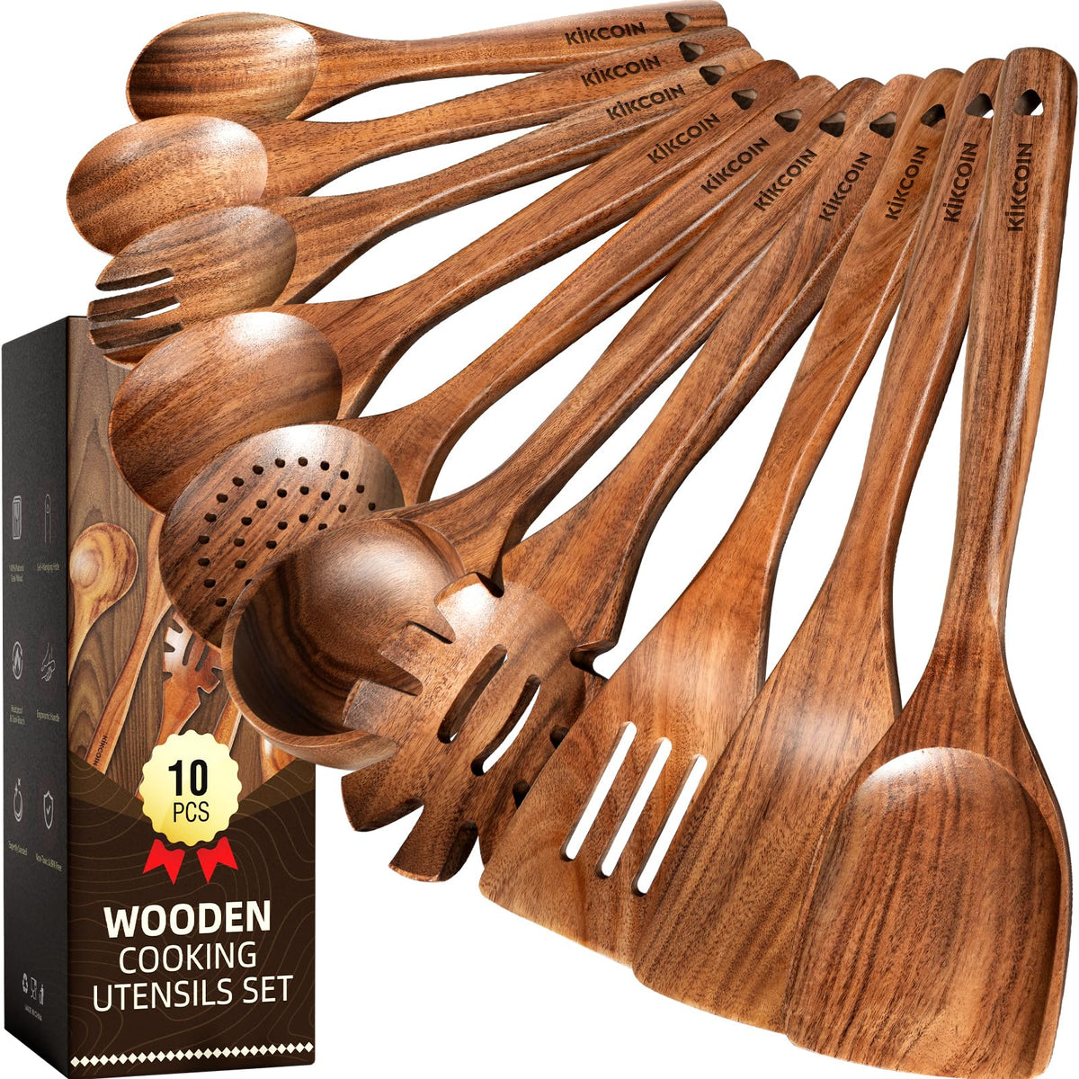 Kikcoin teak ladle for smooth stirring with heat resistance on non-stick cookware