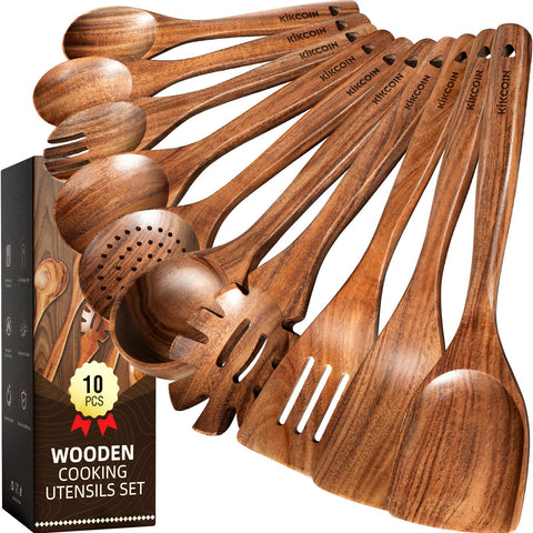 Kikcoin teak ladle for smooth stirring with heat resistance on non-stick cookware