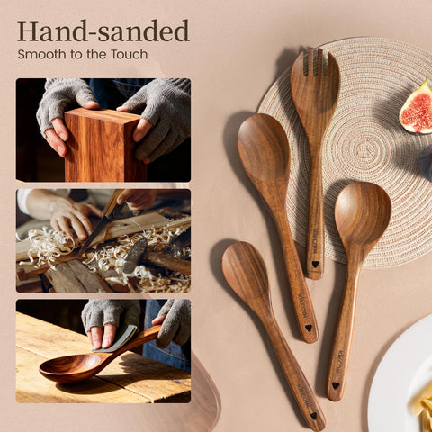 Kikcoin teak skimmer ideal for lifting and draining during cooking