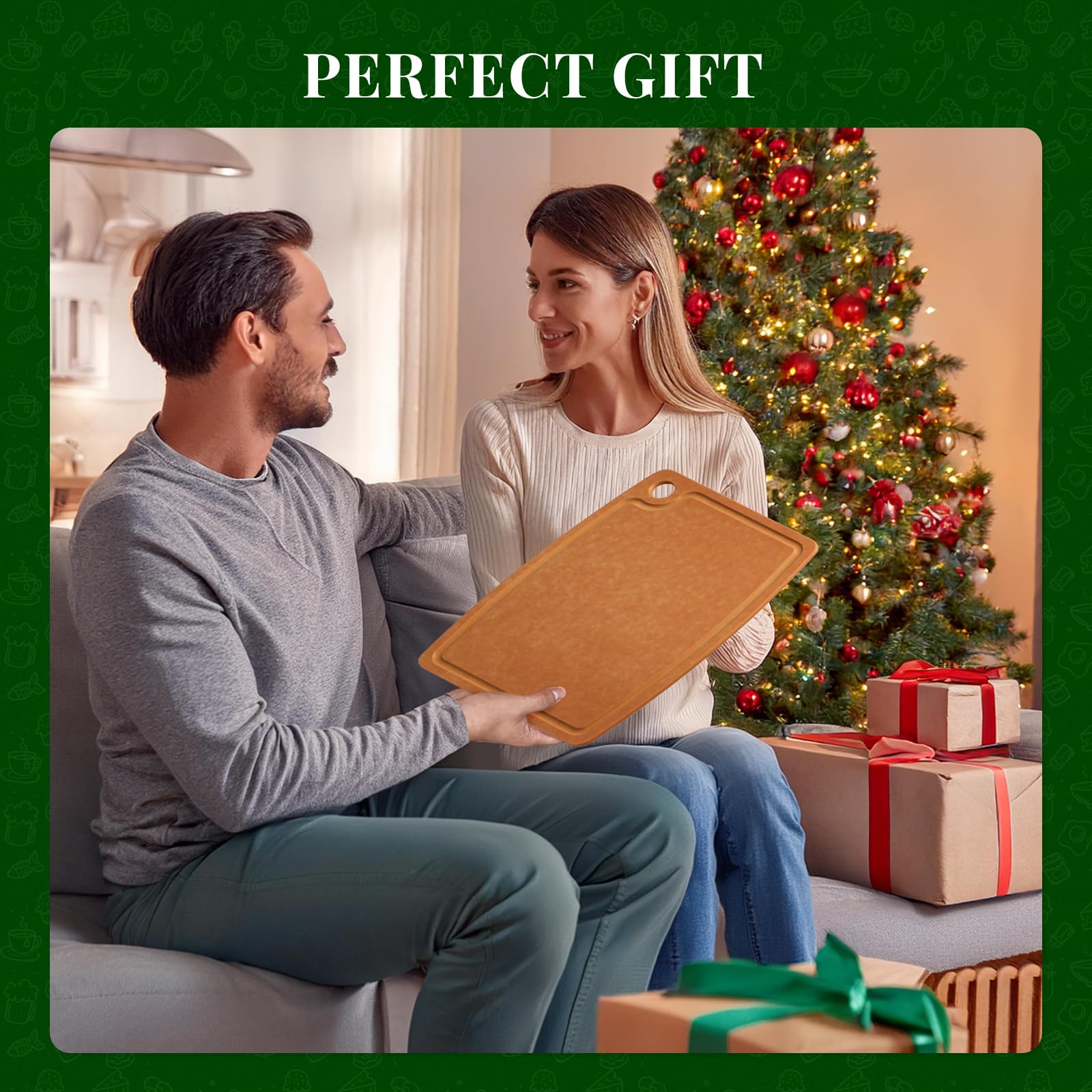 Kikcoin gift-ready wood cutting board, ideal for housewarmings and holidays.