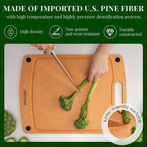 Kikcoin board featuring a deep juice groove to catch liquids.
