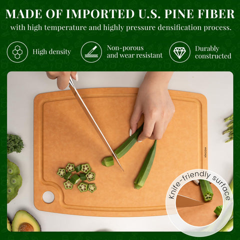 Kikcoin board with non-slip rubber feet for stable chopping surface.