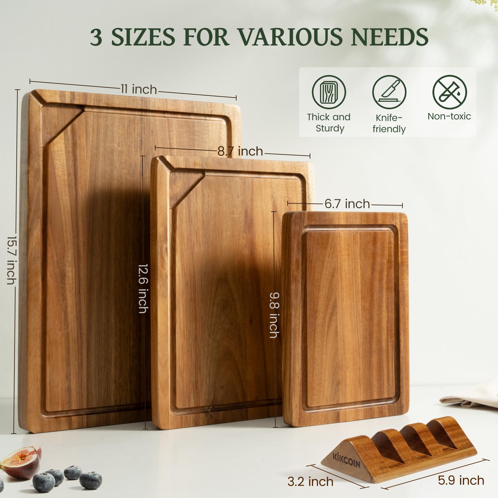 Kikcoin large acacia cutting board with handle designed for shared chopping tasks.