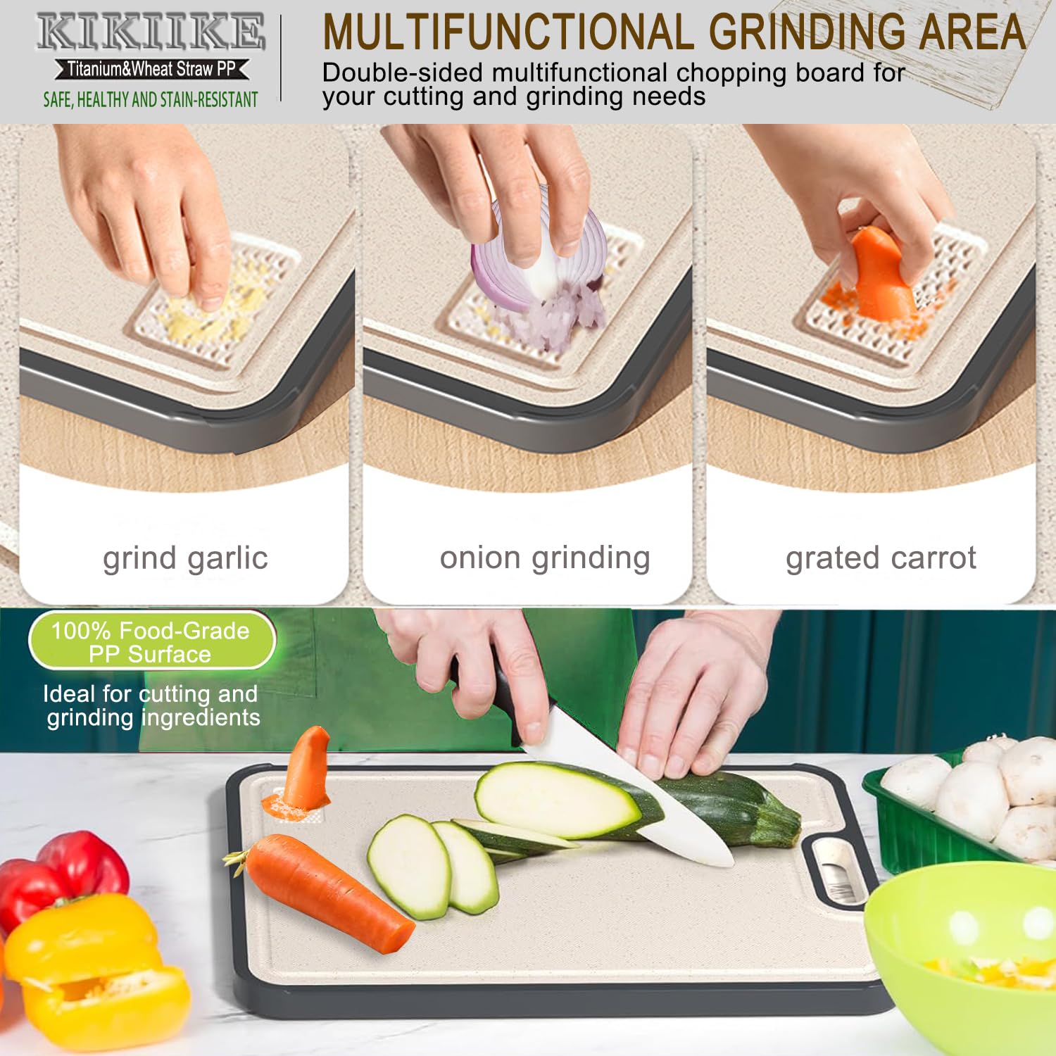 KIKIIKE versatile board suits chopping, rolling dough, and fruit plating.