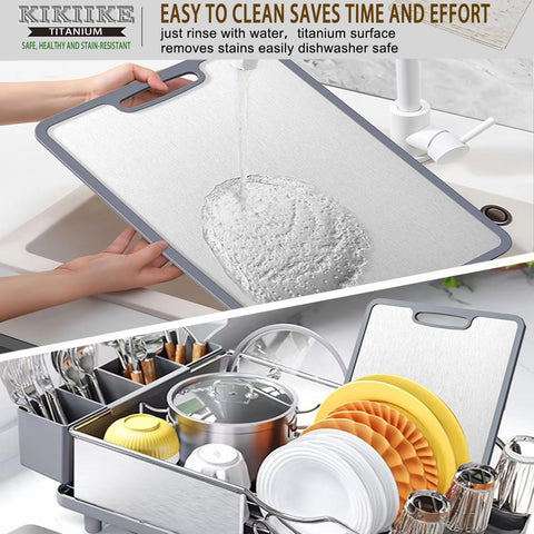 KIKIIKE titanium cutting board easy-clean surface simplifies fast cleanup after meal prep.