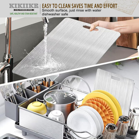 KIKIIKE titanium cutting board, knife-friendly surface protects blades.