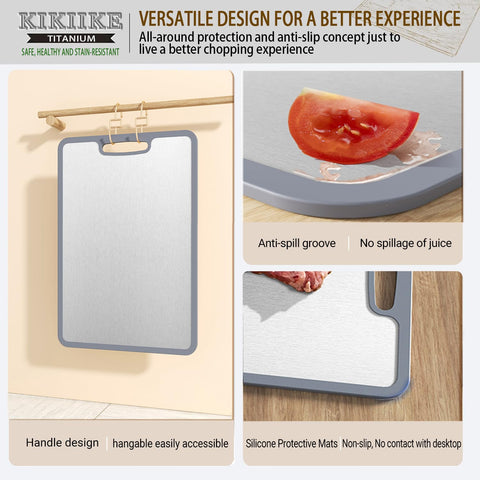 KIKIIKE titanium cutting board stain- and odor-resistant surface keeps meals looking fresh.