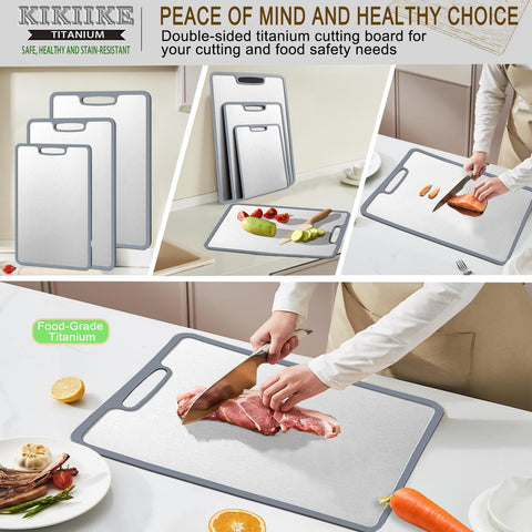 KIKIIKE titanium cutting board three-sizes design fits different kitchen tasks and spaces.