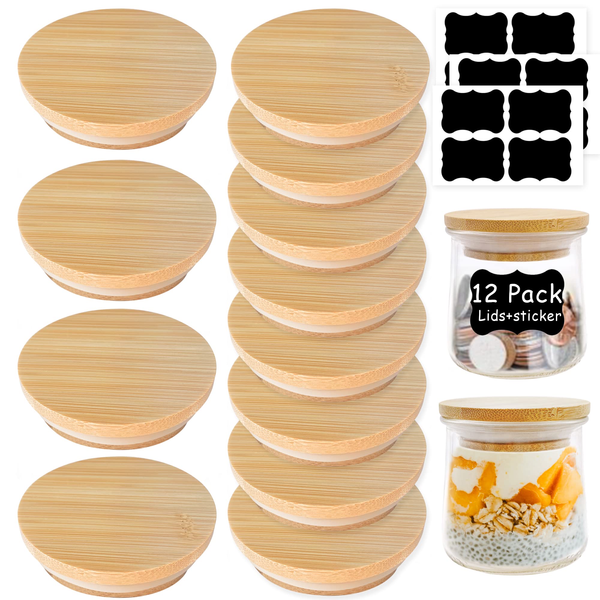 KIKINIKO Oui yogurt jar lids natural bamboo with silicone rings, easy to clean and reuse.
