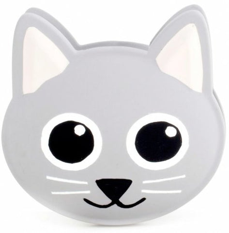 Kikkerland Cat Talking Bag Clip front view with gray cat face, ideal for sealing snacks