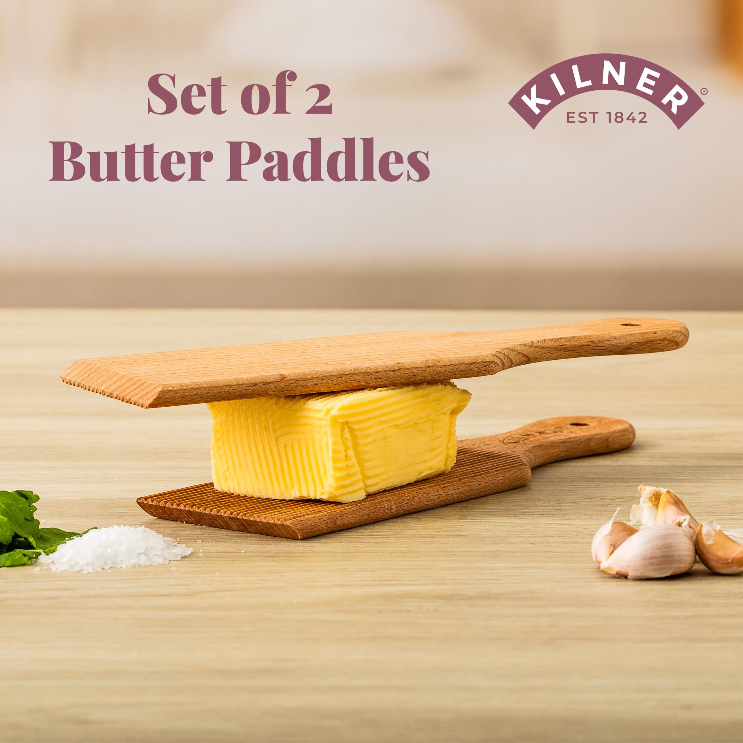 Kilner beech wood paddles with hanging loop for space saving