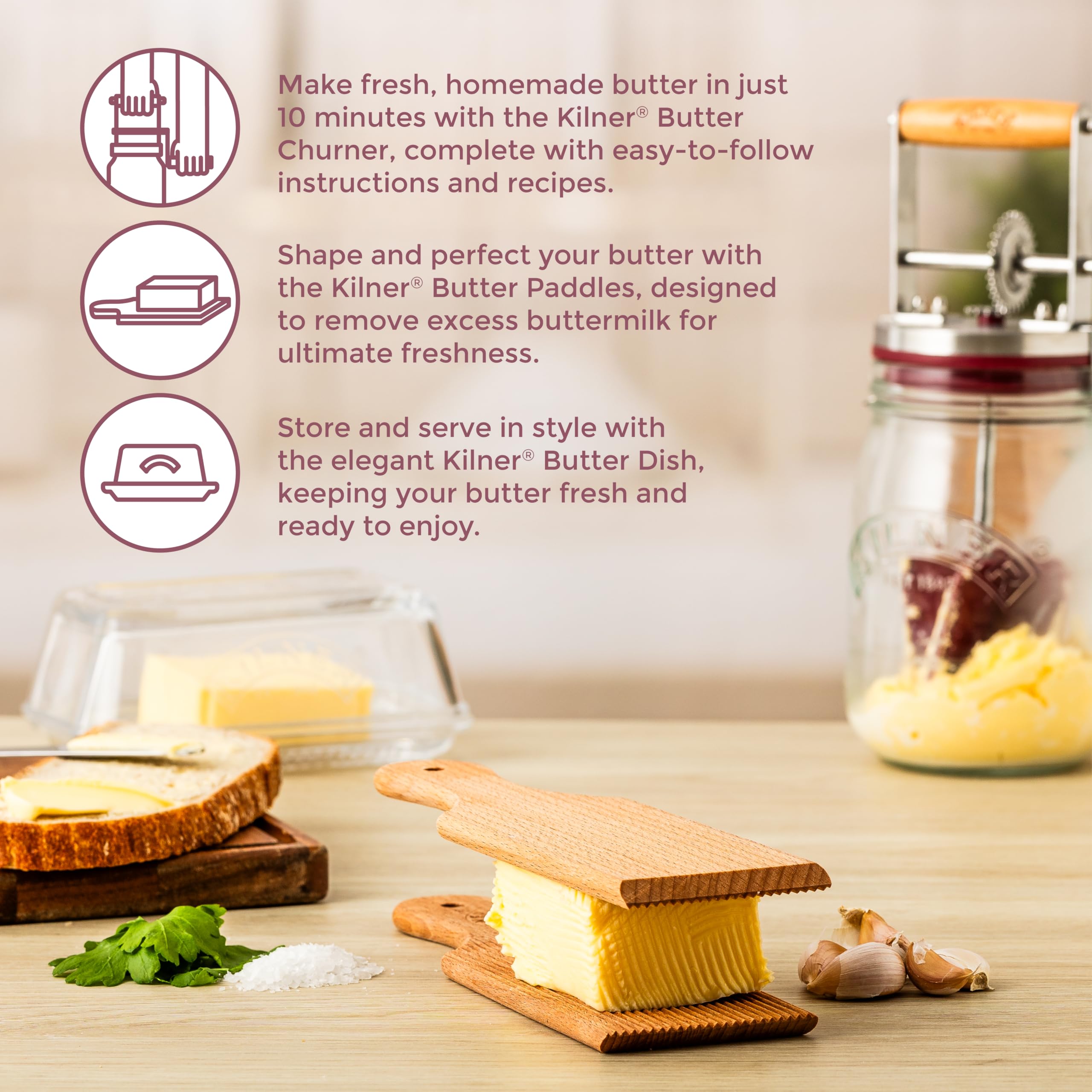 Kilner paddle ridged side removes excess moisture from butter