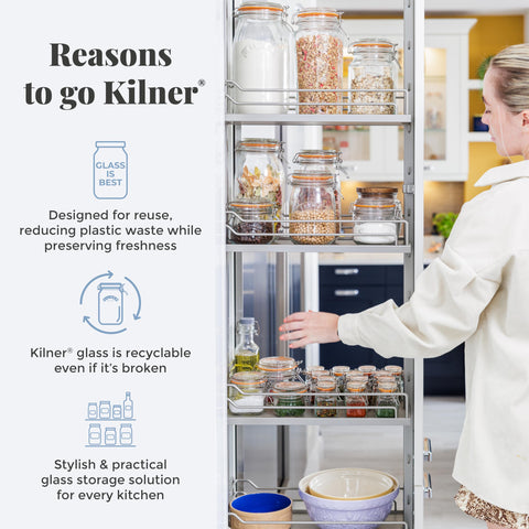 Kilner jar diameter measures 4 inches for compact countertop use.