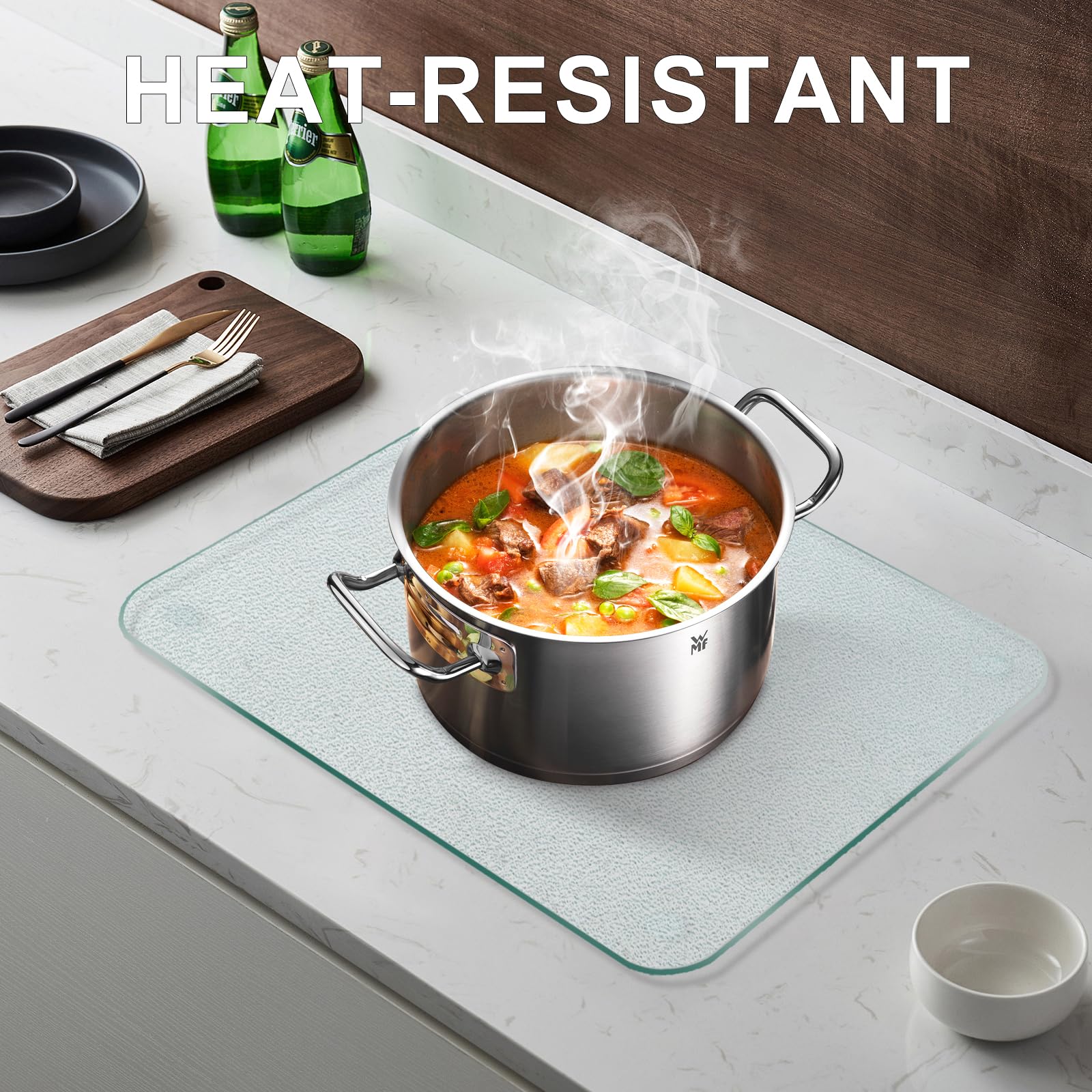 KimiDitt large frosted glass surface ideal for prep and presentation.