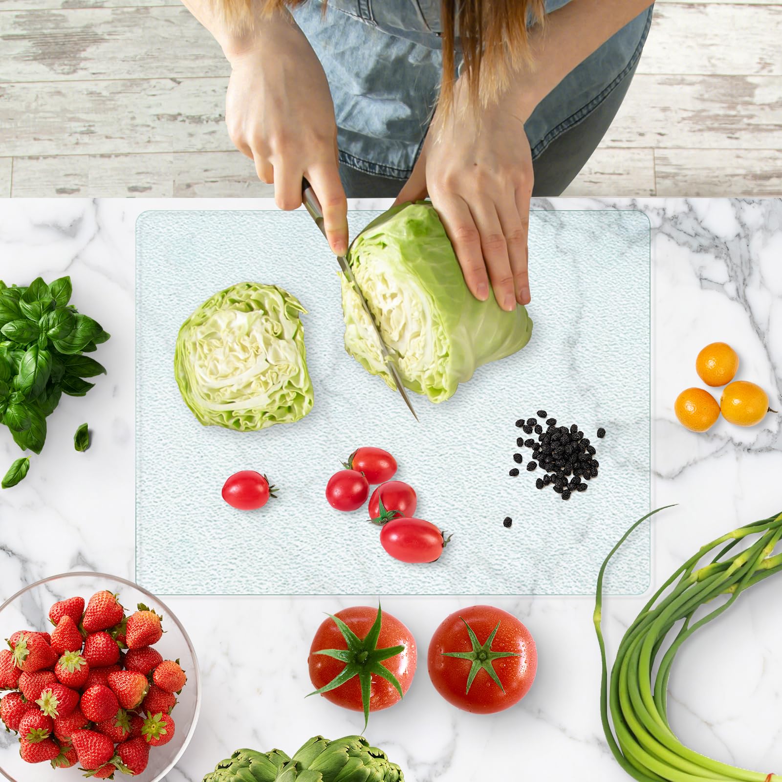 KimiDitt glass cutting board heat-resistant surface handles warm dishes.