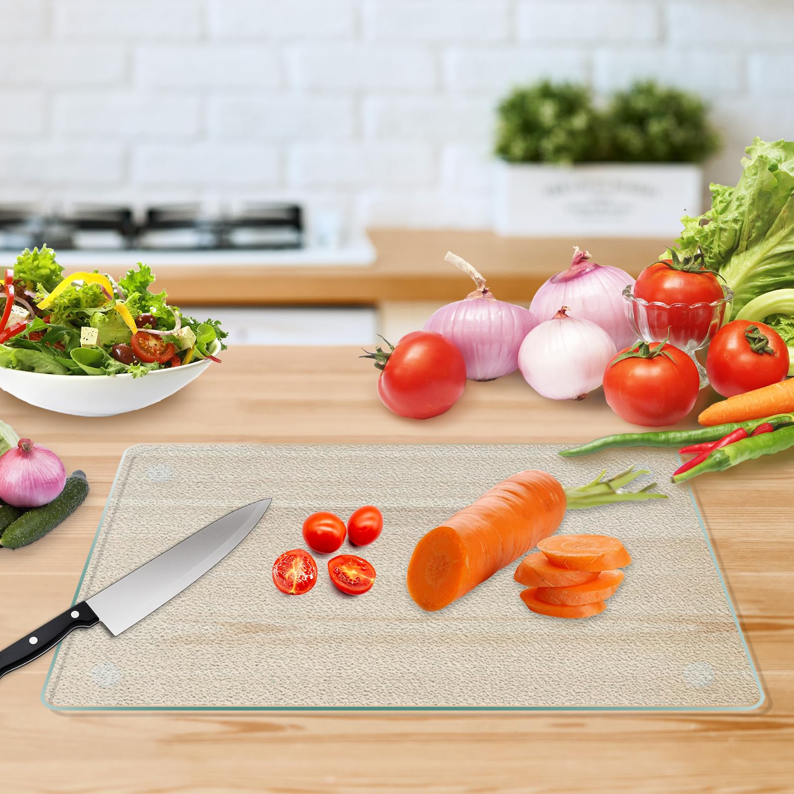 KimiDitt tempered glass cutting board hygienic surface resists stains and odors.