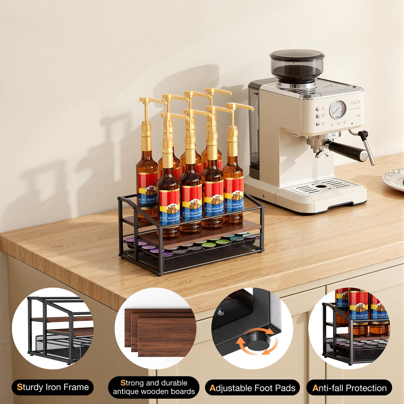 Kimilus pull-out drawer stores capsules, spoons, and tea bags