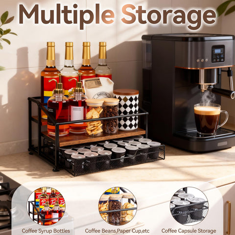 Kimilus stepped shelves provide quick reach to syrups