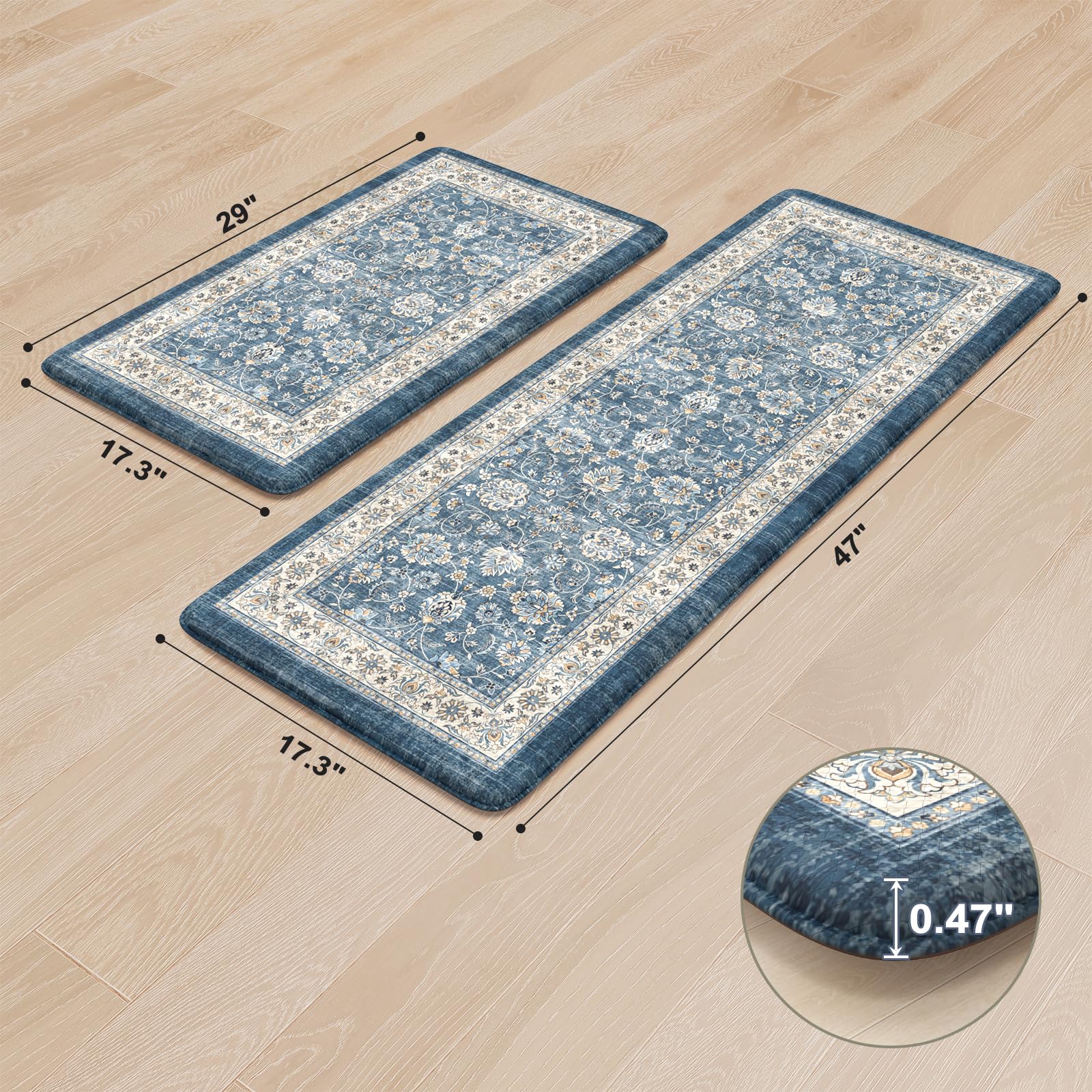KIMODE anti-fatigue 17x29 in blue mat supports standing by the sink