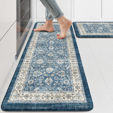 KIMODE anti-fatigue kitchen mat 17x47 in blue cushions feet for cooking