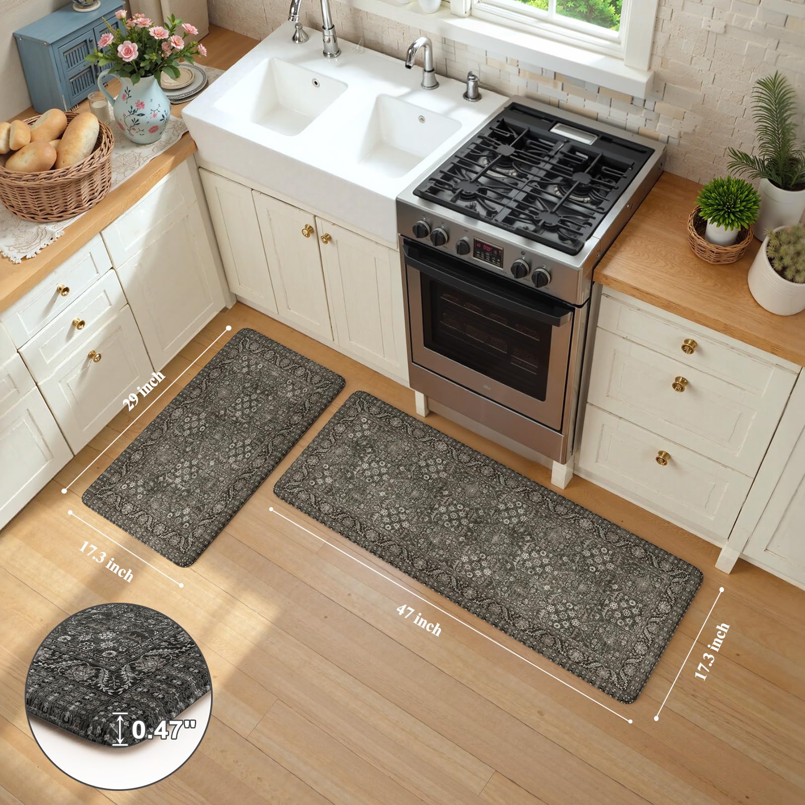 Kimode mat features a non-slip backing for stable footing on multiple floor types.