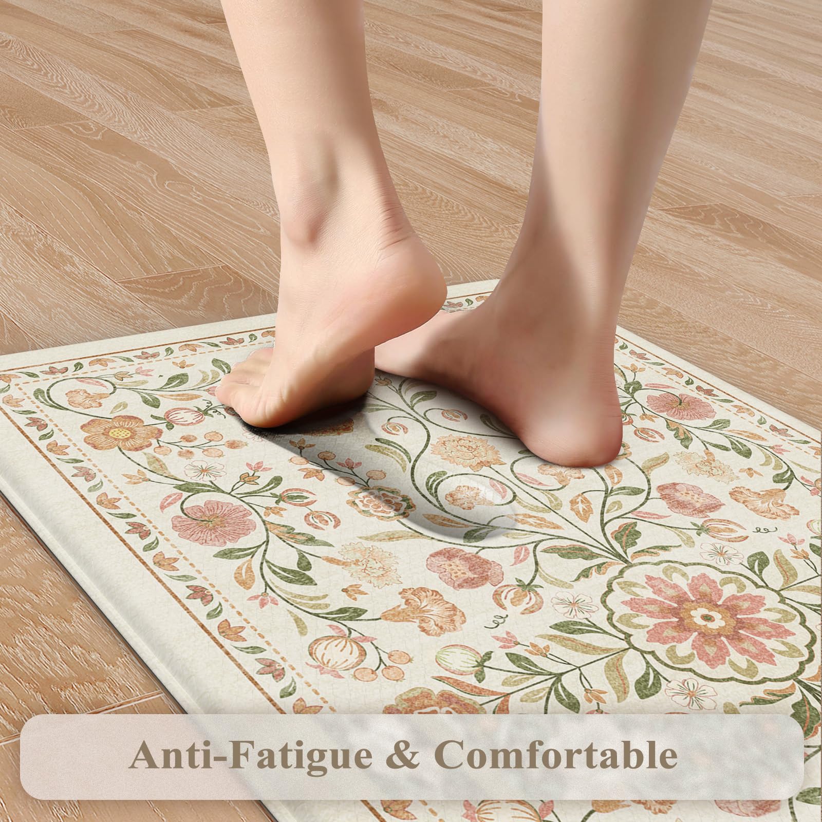 KIMODE boho floral design mat enhances kitchen decor while reducing fatigue on feet