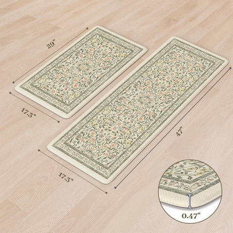 KIMODE boho floral kitchen rugs arranged 17x47 and 17x29 for flexible layout.