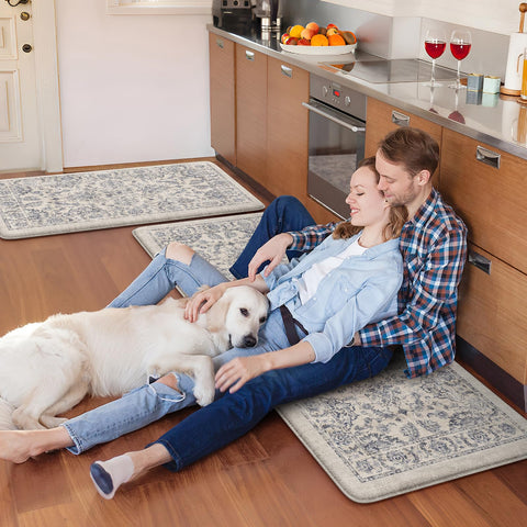 KIMODE boho floral kitchen mat complements blue multi decor.