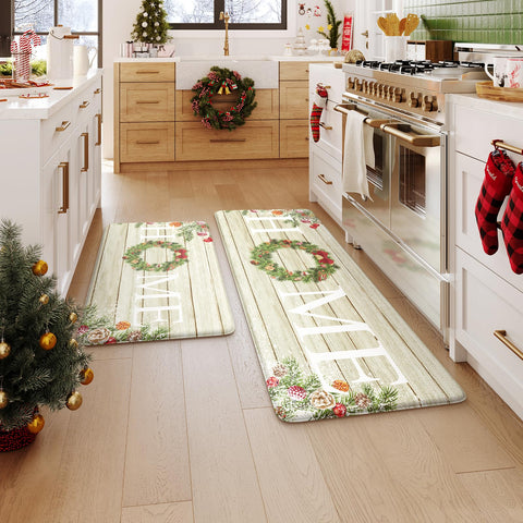 Kimode Christmas Kitchen Mat 2pc wipeable surface for fast upkeep in busy spaces