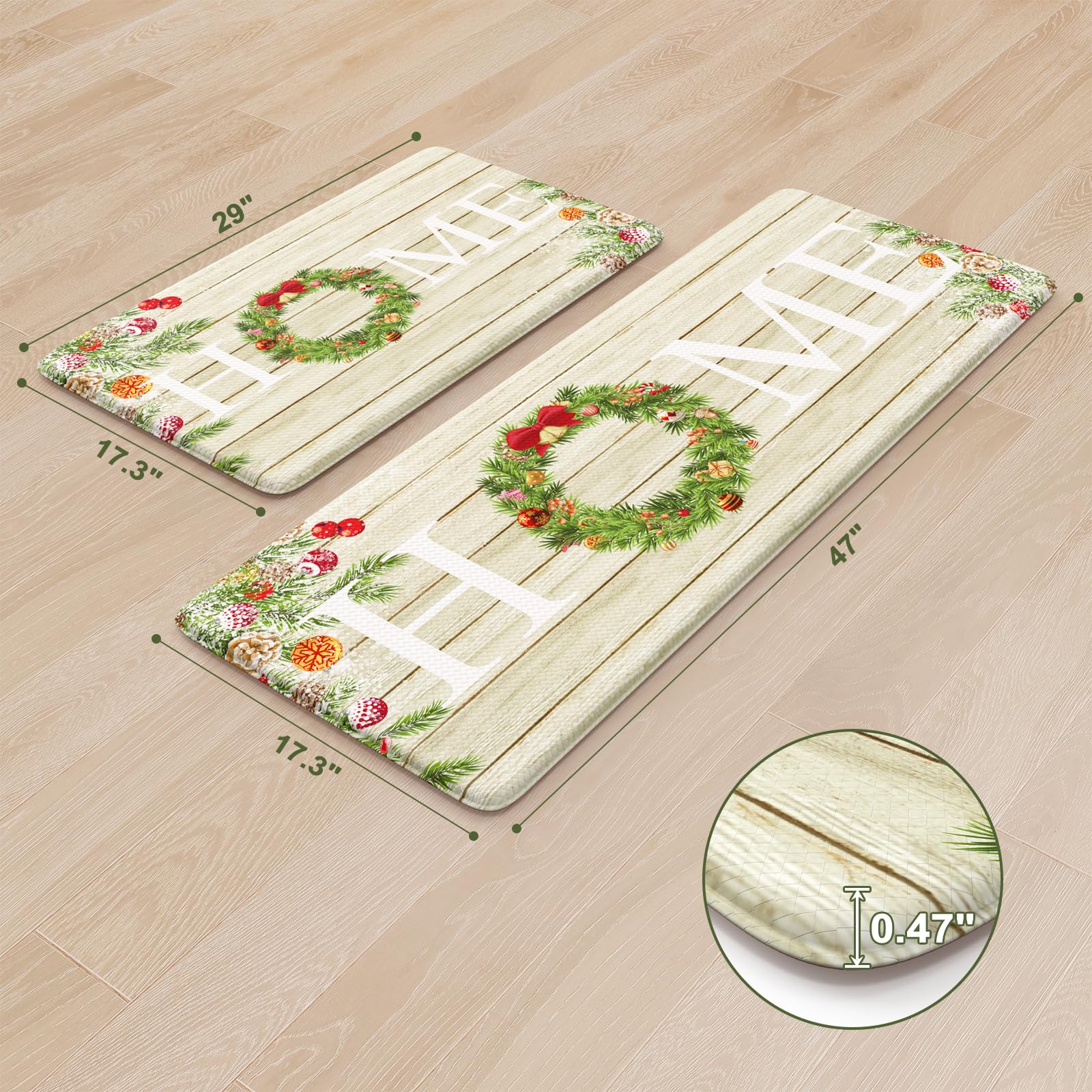 Kimode Christmas Kitchen Mat 2pc ideal for kitchen, laundry, and standing desk tasks