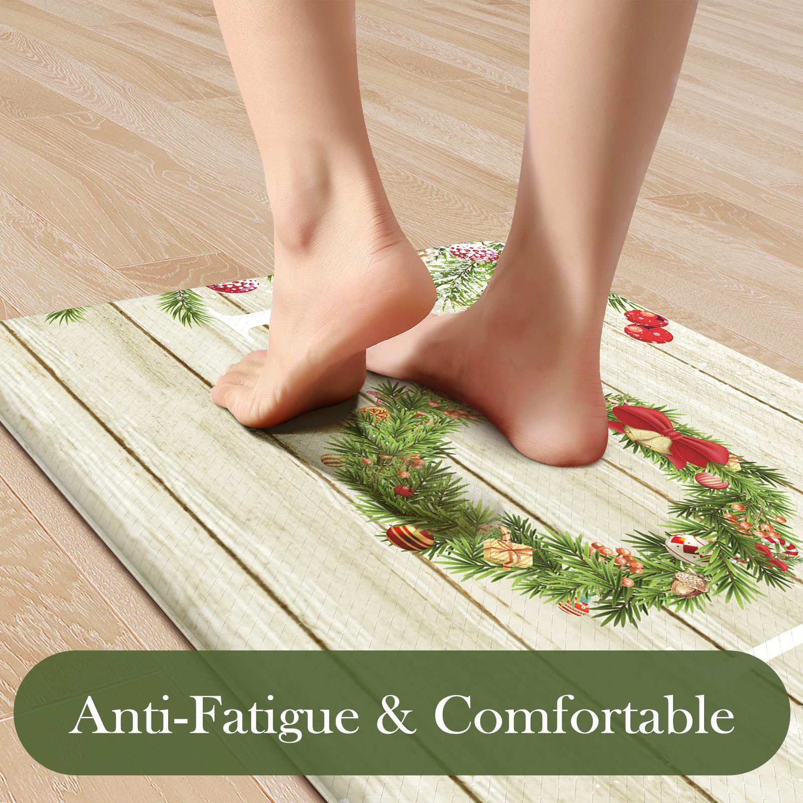 Kimode Christmas Kitchen Mat 2pc non-slip backing prevents shifting on smooth floors