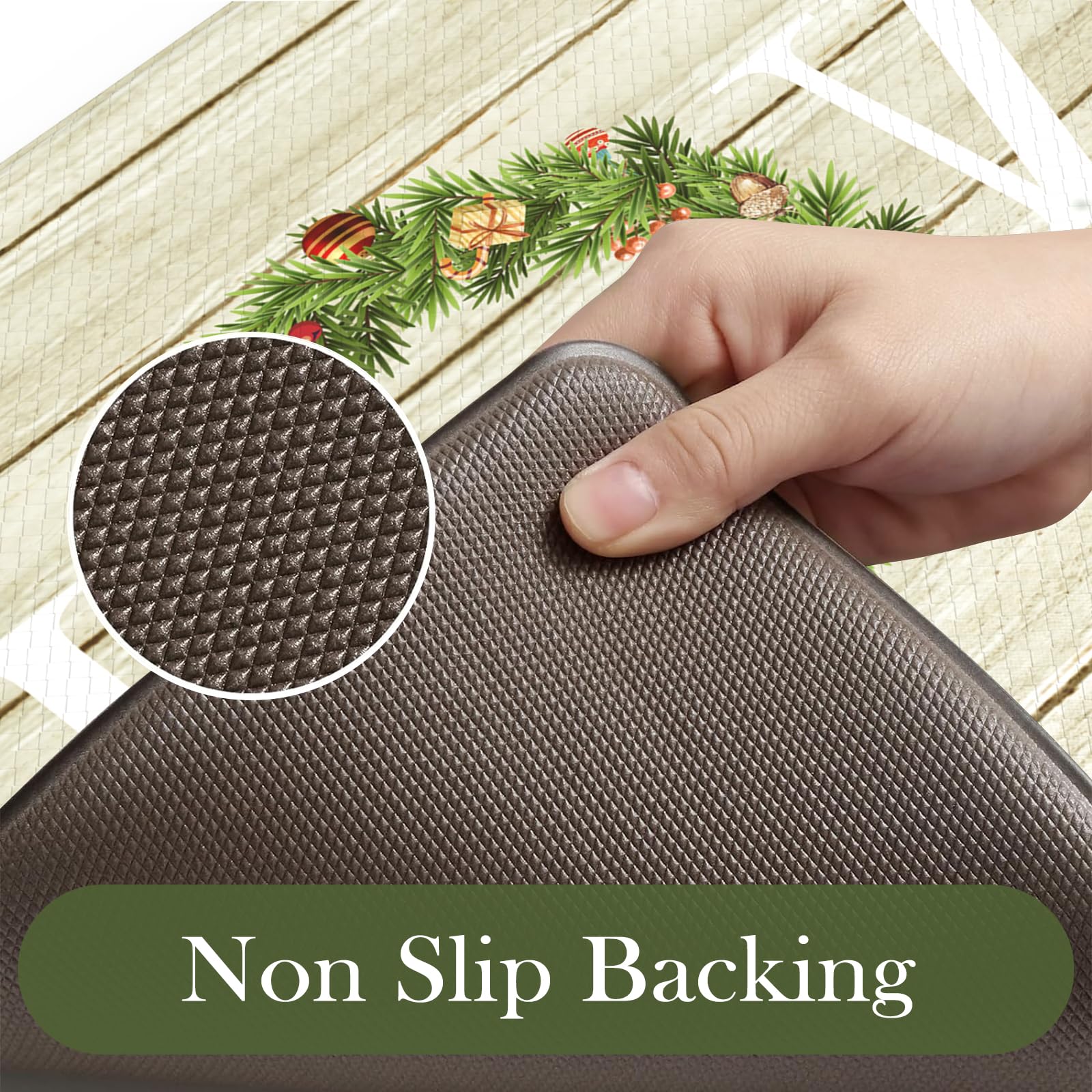 Kimode Christmas Kitchen Mat 2pc stain resistant surface supports quick cleanup after meals