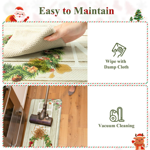 Kimode Christmas Kitchen Mat 2pc waterproof surface allows easy wipe-clean maintenance