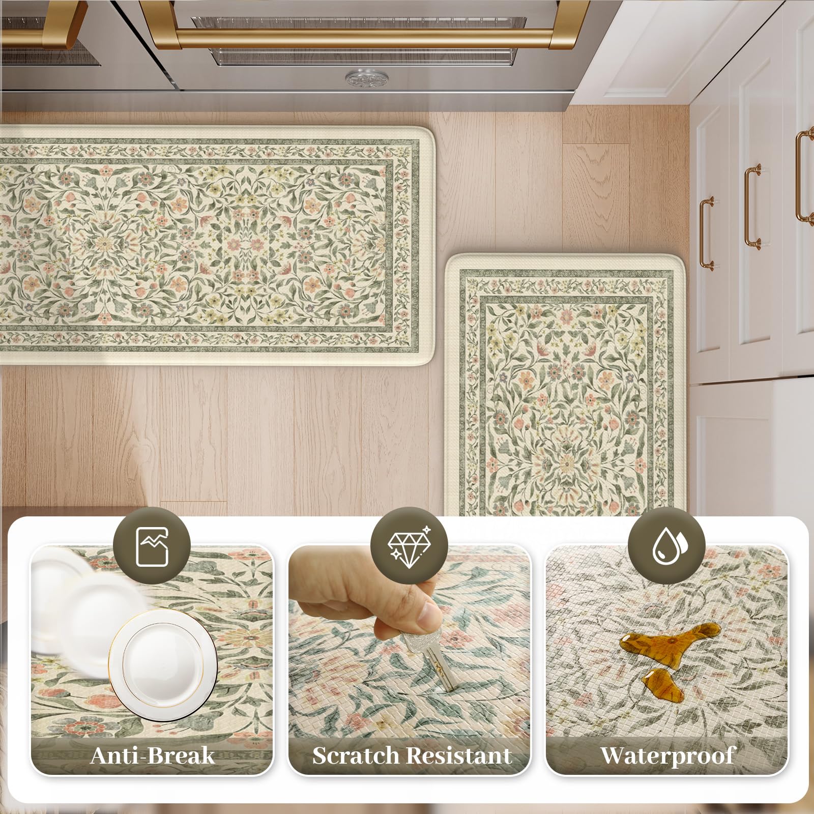 KIMODE cushioned foam provides comfortable standing during kitchen tasks.