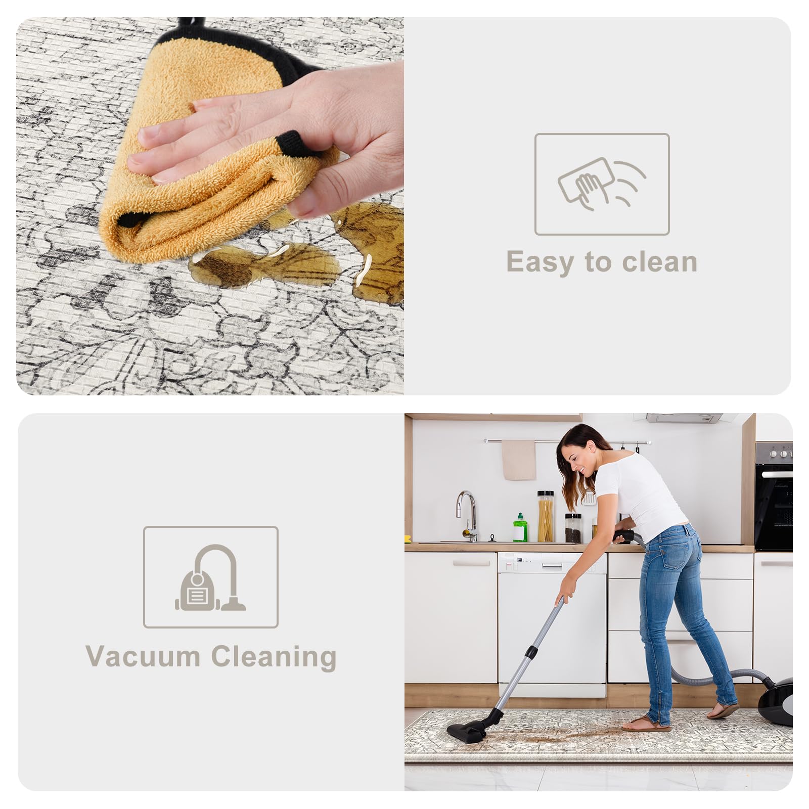 KIMODE non-slip bottom keeps mats secure on tile, wood, or carpet