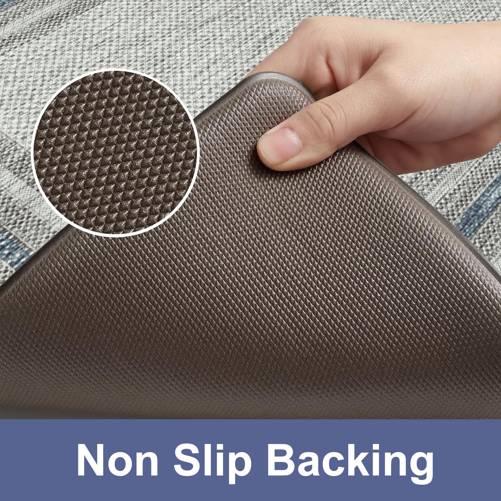 Kimode non-slip rubber backing stabilizes mats on dry floors