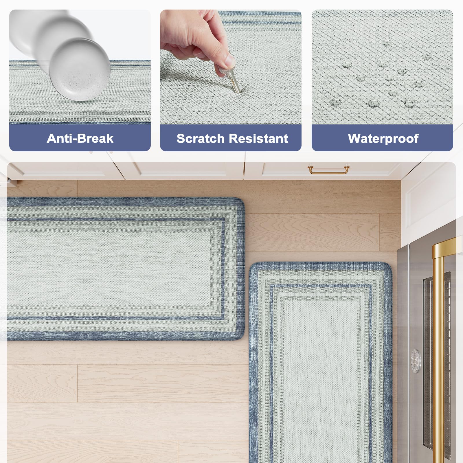 Blue gray geometric pattern complements modern kitchen decor