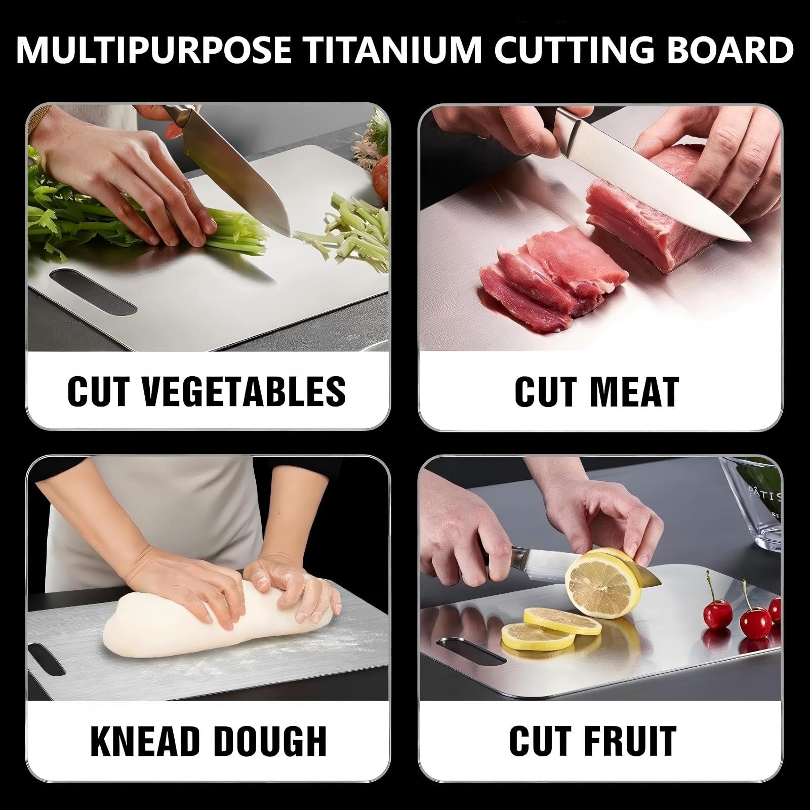 Kimralur titanium board features non-slip base for stable chopping