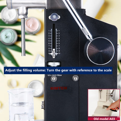 KIMTEM A03 scale-adjustment detail illustrating 5-50 ml precise volume settings