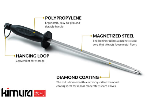 Kimura honing steel with ergonomic handle for steady, comfortable knife sharpening.