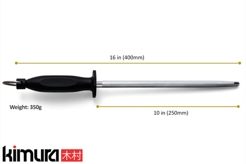 Kimura full-tang diamond honing steel delivers durable, long-lasting performance.