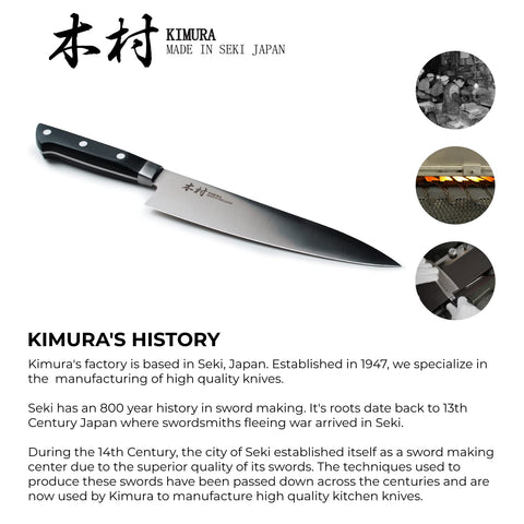 Kimura Gyuto versatility for slicing meat, fruits, and vegetables.